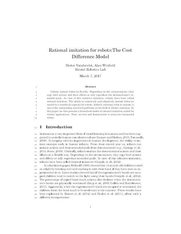 Rational imitation for robots: the cost difference model Thumbnail