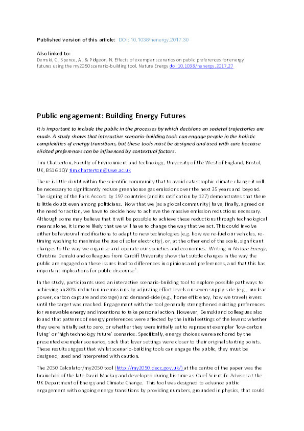 Public engagement: Building energy futures Thumbnail