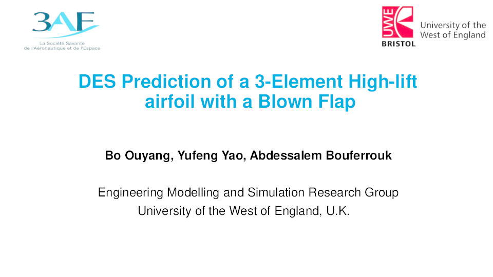 DES prediction of a 3-element high-lift airfoil with a blown flap Thumbnail