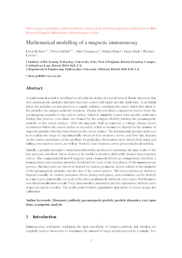 Mathematical modelling of a magnetic immunoassay Thumbnail