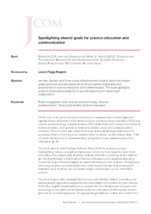 Spotlighting shared goals for science education and communication Thumbnail