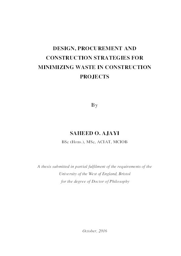 Design, procurement and construction strategies for minimizing waste in construction projects Thumbnail