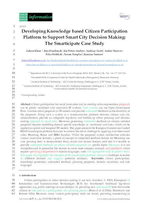 Developing knowledge-based citizen participation platform to support smart city decision making: The smarticipate case study Thumbnail