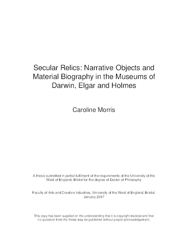 Secular relics: Narrative objects and material biography in the museums of Darwin, Elgar & Holmes Thumbnail