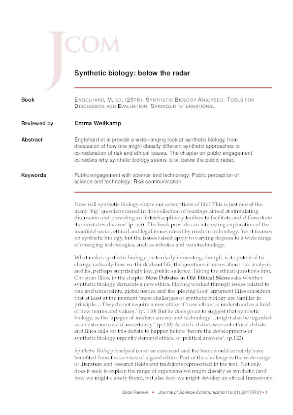 Synthetic biology: Below the radar [Book review] Thumbnail