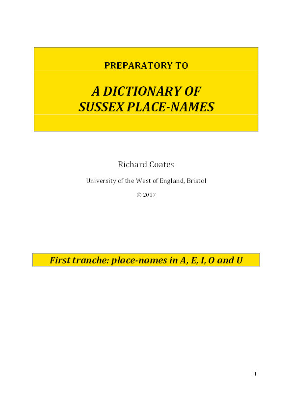 Preparatory to A Dictionary of Sussex Place-Names: A,E,I,O,U Thumbnail
