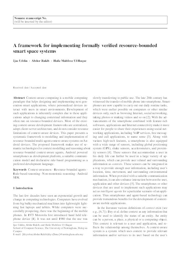 A framework for implementing formally verified resource-bounded smart space systems Thumbnail