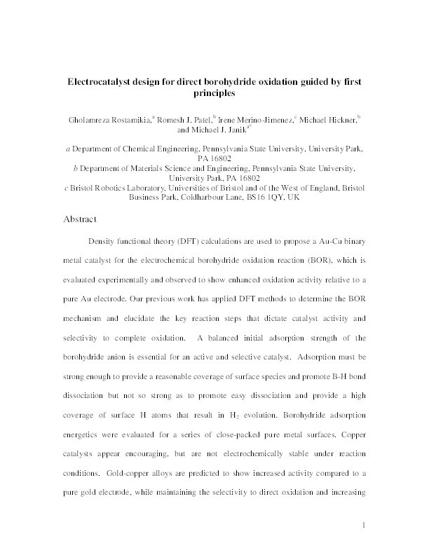 Electrocatalyst Design for Direct Borohydride Oxidation Guided by First Principles Thumbnail