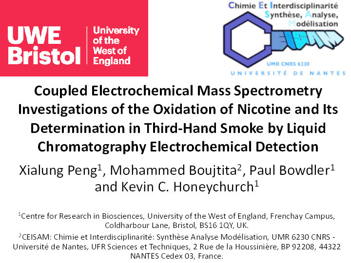 Coupled electrochemical mass spectrometry investigations of the oxidation of nicotine and its determination in third-hand smoke by liquid chromatography electrochemical detection Thumbnail