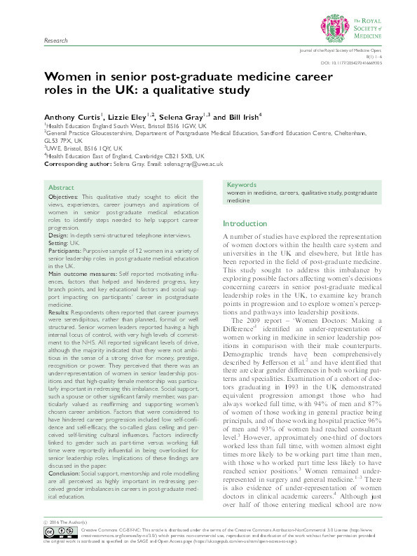 Women in senior post-graduate medicine career roles in the UK: a qualitative study Thumbnail