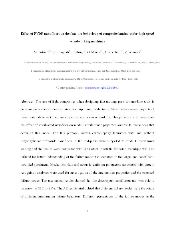 Effect of PVDF nanofibers on the fracture behavior of composite laminates for high-speed woodworking machines Thumbnail