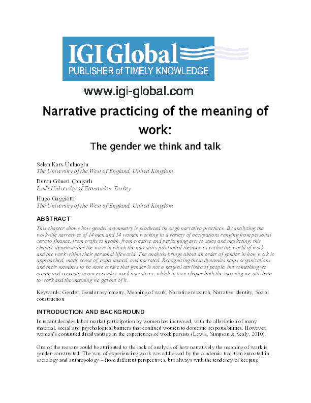 Narrative practicing of the meaning of work: The gender we think and talk Thumbnail