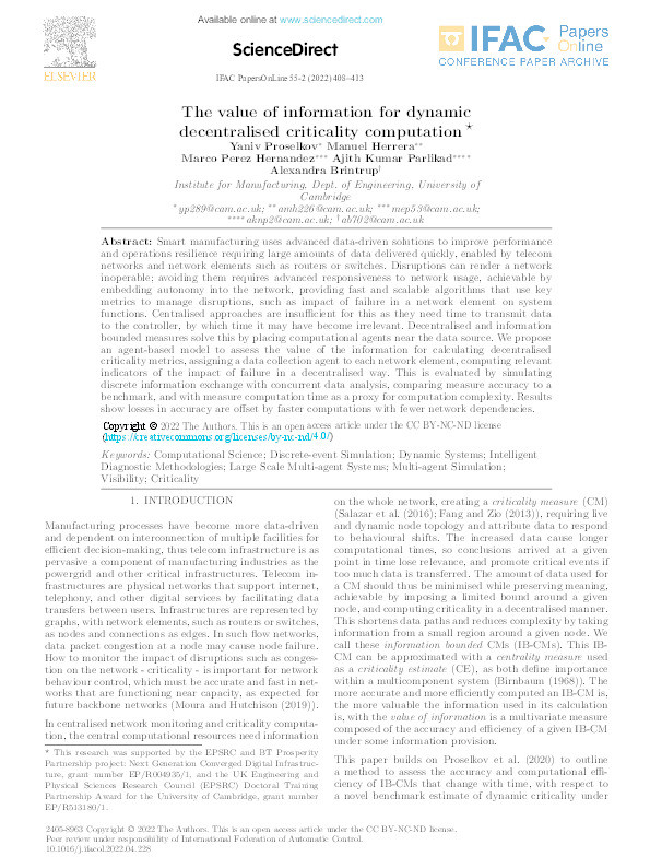 The value of information for dynamic decentralised criticality computation Thumbnail
