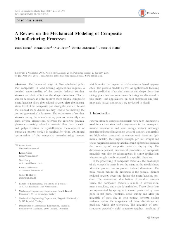 A Review on the Mechanical Modeling of Composite Manufacturing Processes Thumbnail