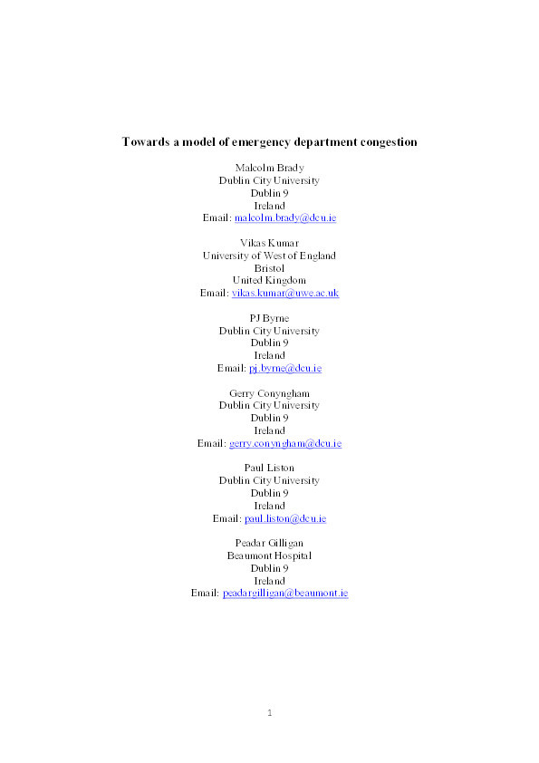 Towards a model of emergency department congestion Thumbnail