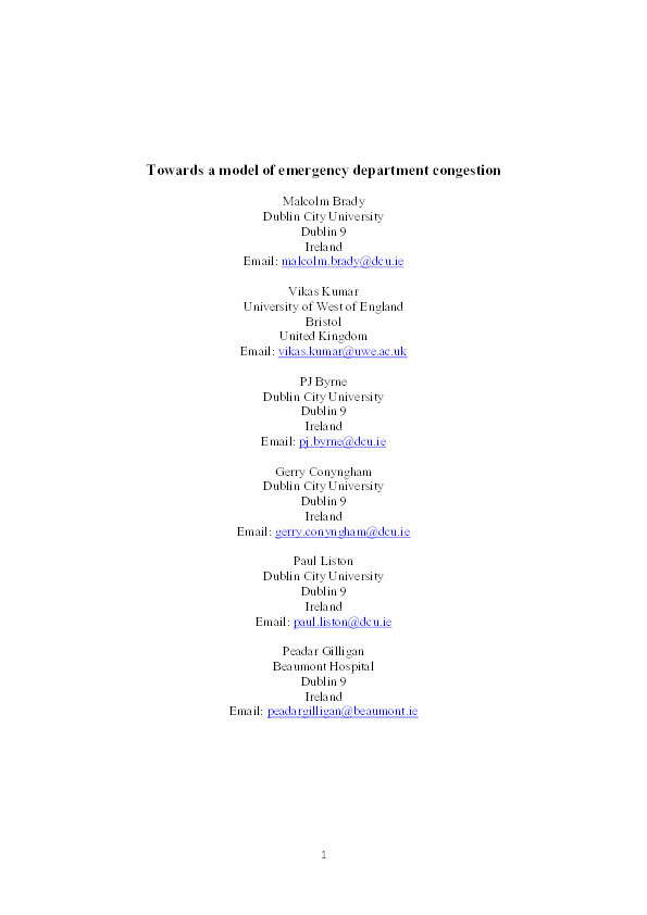 Towards a model of emergency department congestion Thumbnail