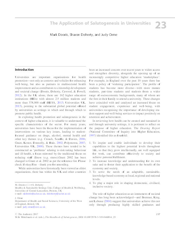 The application of salutogenesis in universities Thumbnail