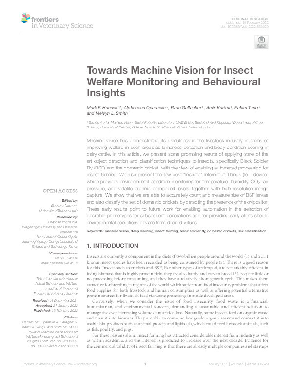 Towards machine vision for insect welfare monitoring and behavioural insights Thumbnail