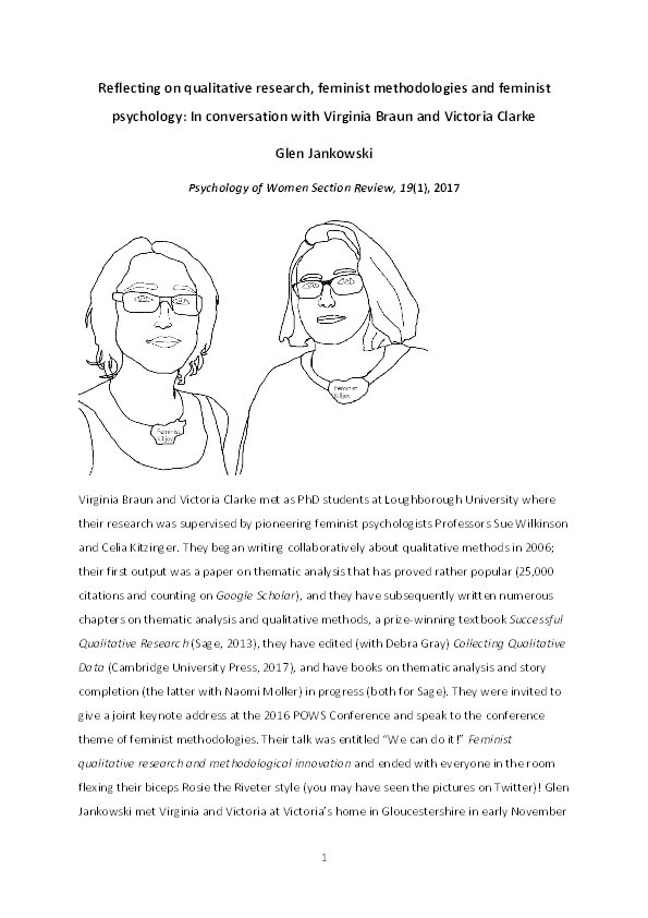 Reflecting on qualitative research, feminist methodologies and feminist psychology: In conversation with Virginia Braun and Victoria Clarke Thumbnail