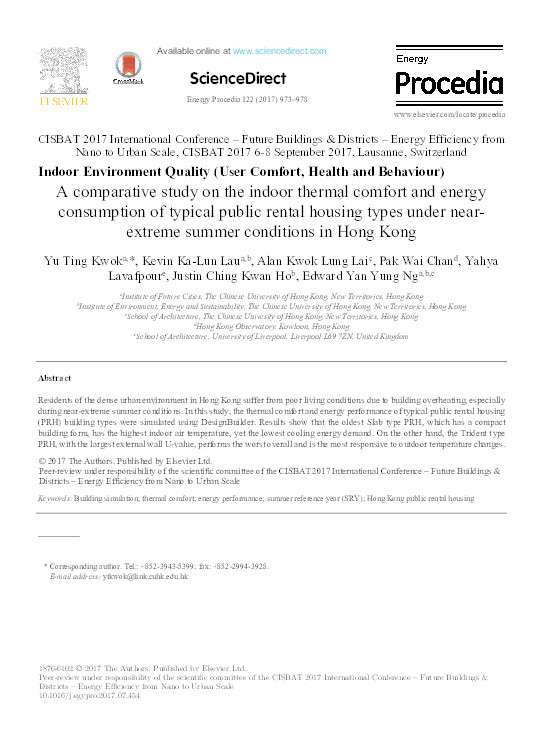 A comparative study on the indoor thermal comfort and energy consumption of typical public rental housing types under near-extreme summer conditions in Hong Kong Thumbnail