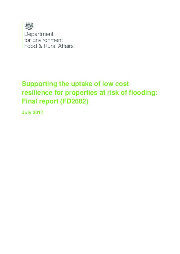 Supporting the uptake of low cost resilience: Final report (FD2682) Thumbnail