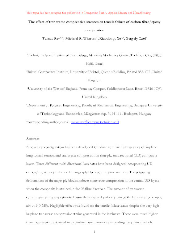 The effect of transverse compressive stresses on tensile failure of carbon fibre/epoxy composites Thumbnail