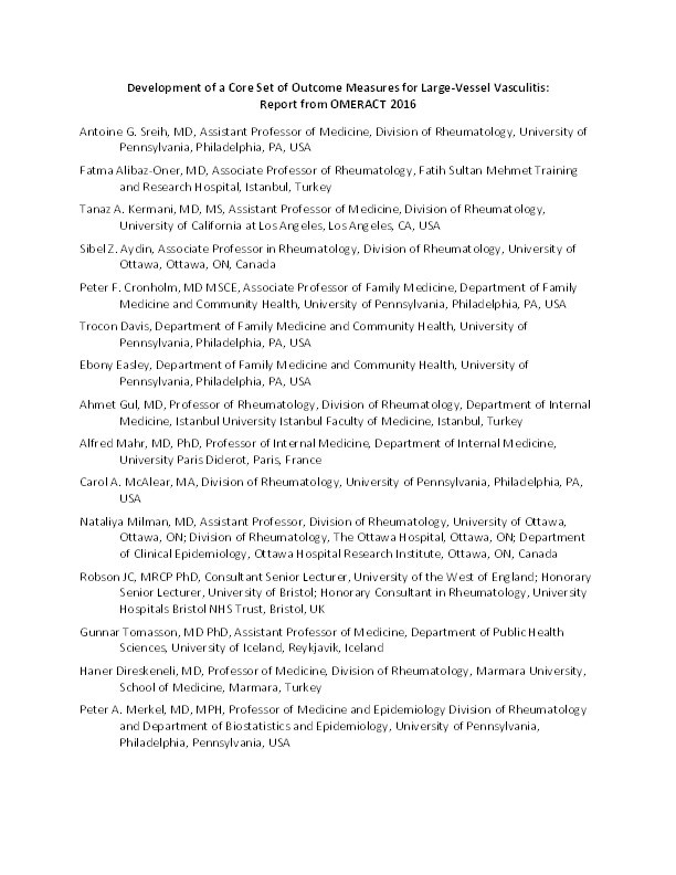 Development of a core set of outcome measures for large-vessel vasculitis: Report from OMERACT 2016 Thumbnail