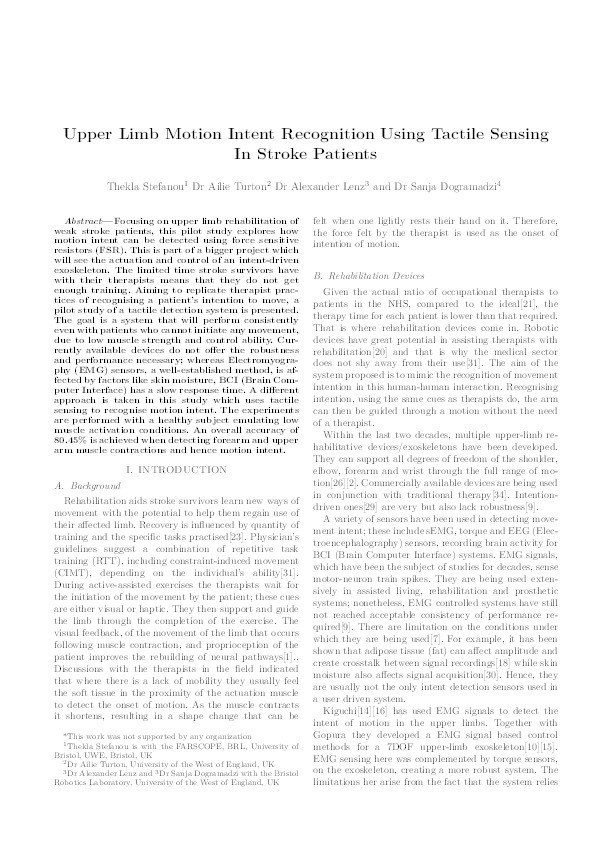 Upper limb motion intent recognition using tactile sensing Thumbnail