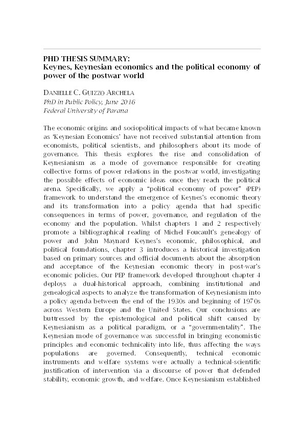 PhD thesis summary: Keynes, Keynesian economics and the political economy of power of the postwar world Thumbnail