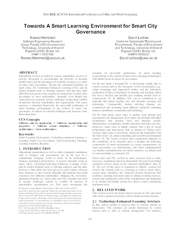 Towards a smart learning environment for smart city governance Thumbnail