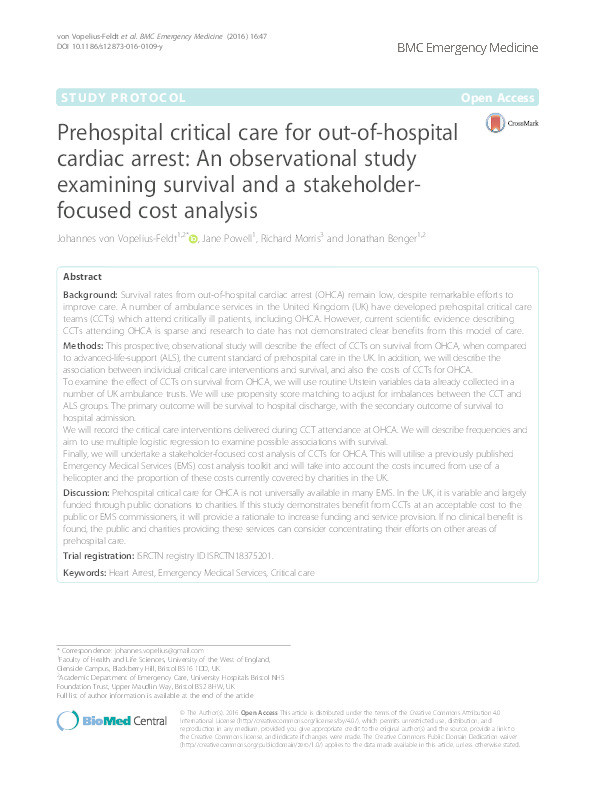 Prehospital critical care for out-of-hospital cardiac arrest: An observational study examining survival and a stakeholder-focused cost analysis Thumbnail