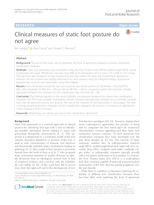 Clinical measures of static foot posture do not agree Thumbnail