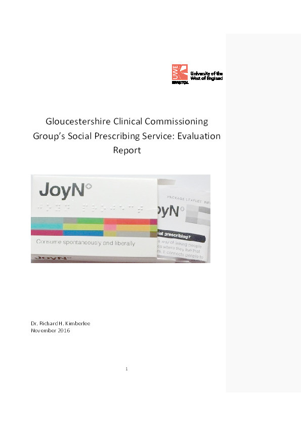 Gloucestershire clinical commissioning group’s social prescribing service: Evaluation report Thumbnail