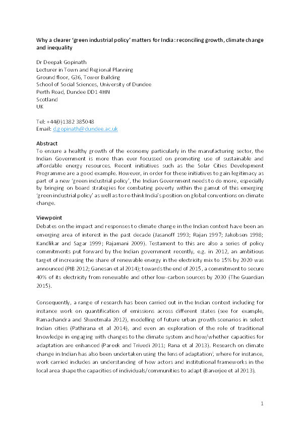 Why a clearer ‘green industrial policy’ matters for India: Reconciling growth, climate change and inequality Thumbnail