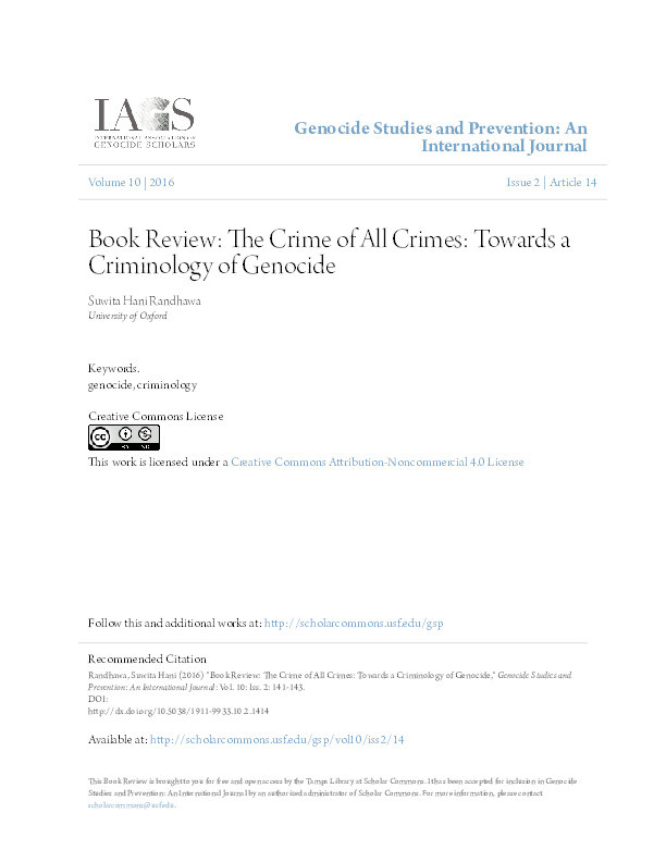 Book review: The crime of all crimes: Towards a criminology of genocide Thumbnail