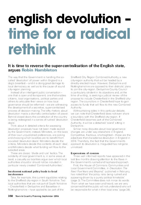 English devolution - time for a radical rethink Thumbnail