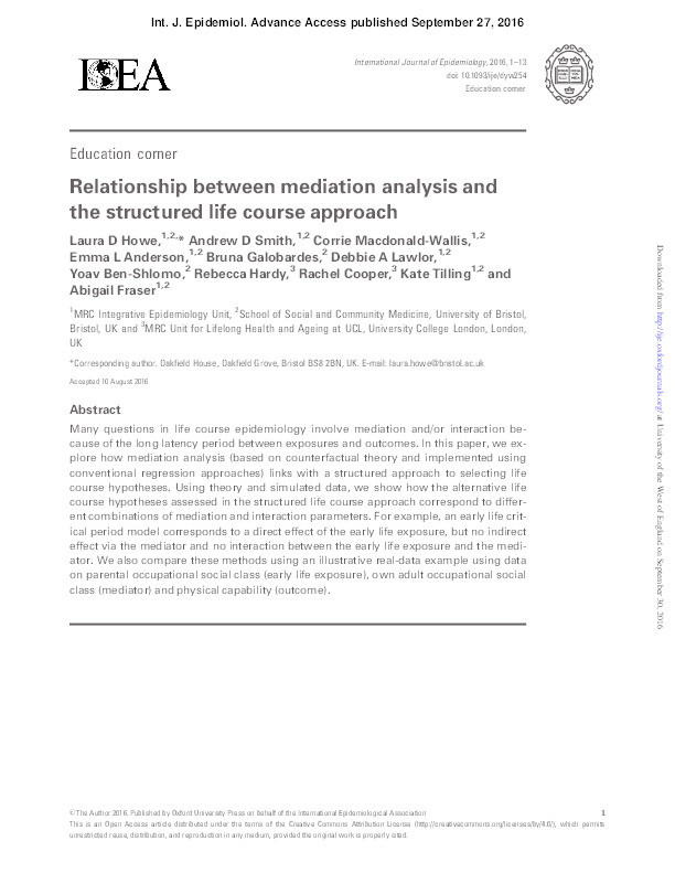 Relationship between mediation analysis and the structured life course approach Thumbnail