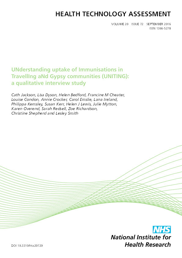UnderstaNding uptake of Immunisations in TravellIng aNd Gypsy communities (UNITING) A qualitative interview study Thumbnail