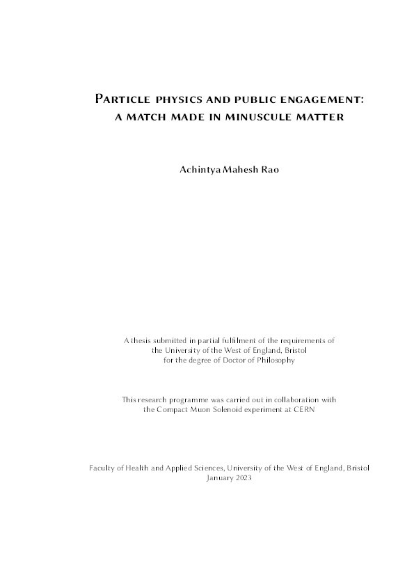 Particle physics and public engagement: A match made in minuscule matter Thumbnail