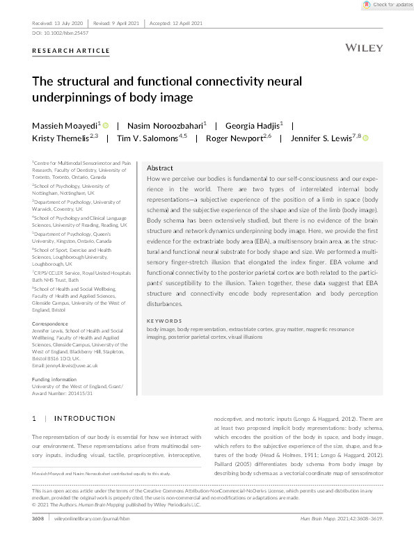 The structural and functional connectivity neural underpinnings of body image Thumbnail
