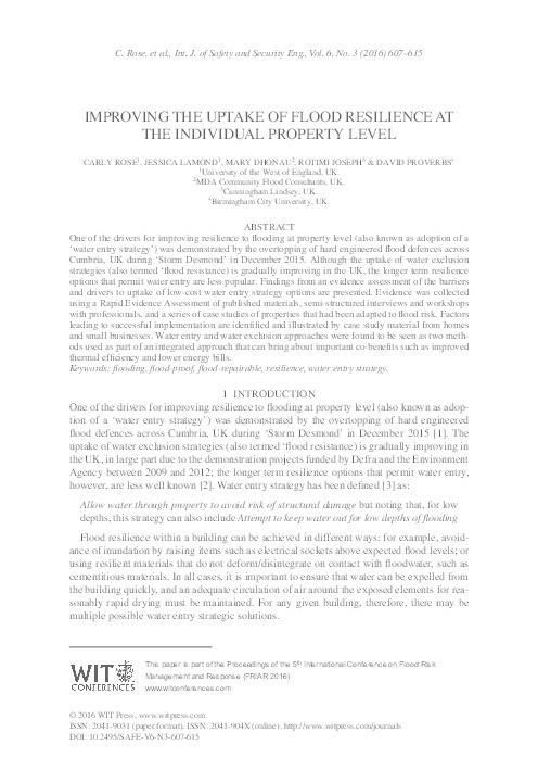 Improving the uptake of flood resilience at the individual property level Thumbnail