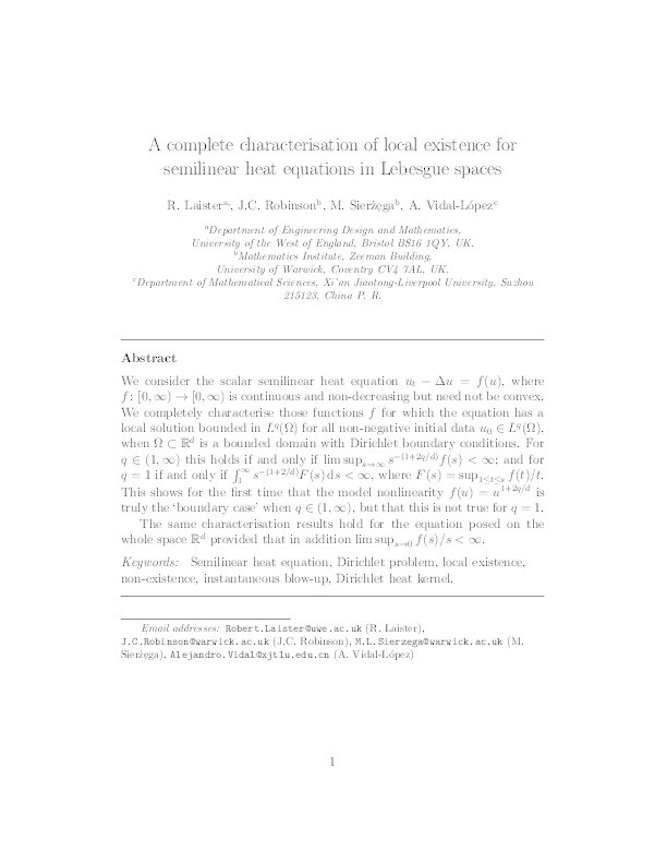 A complete characterisation of local existence for semilinear heat equations in Lebesgue spaces Thumbnail