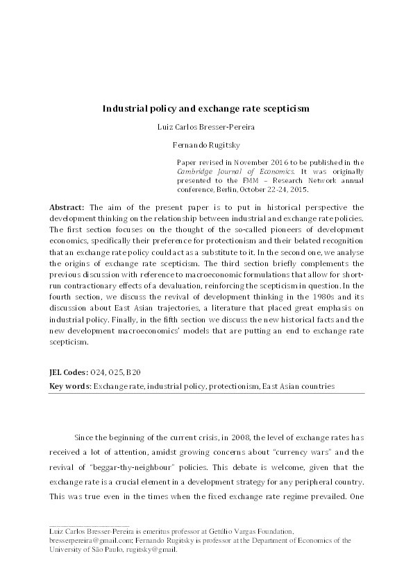 Industrial policy and exchange rate scepticism Thumbnail