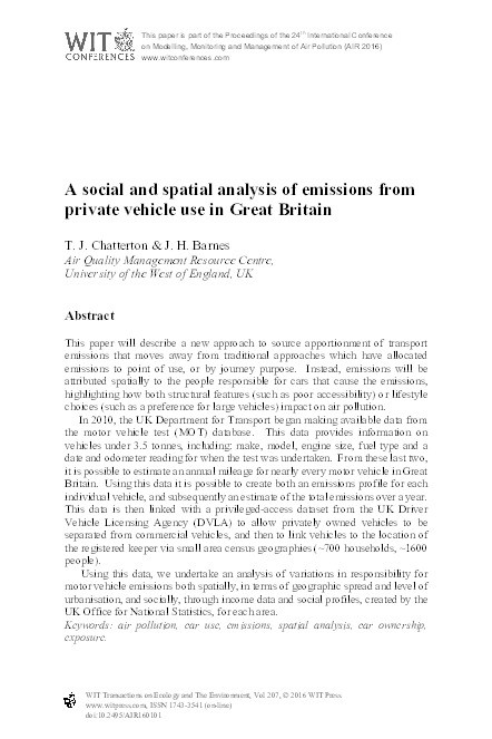 A social and spatial analysis of emissions from private vehicle use in Great Britain Thumbnail