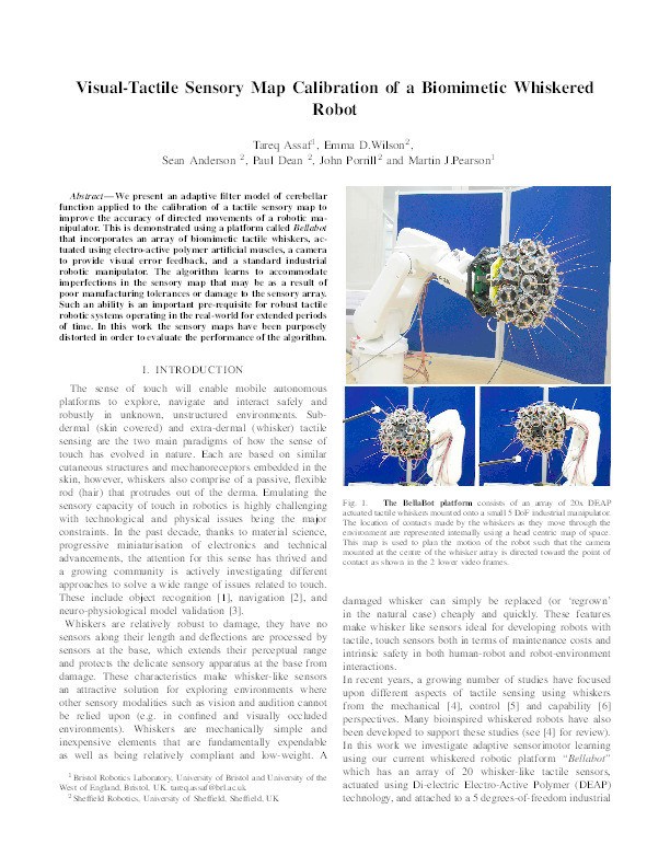 Visual-tactile sensory map calibration of a biomimetic whiskered robot Thumbnail