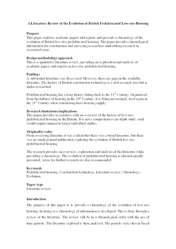 A literature review of the evolution of British prefabricated low-rise housing Thumbnail