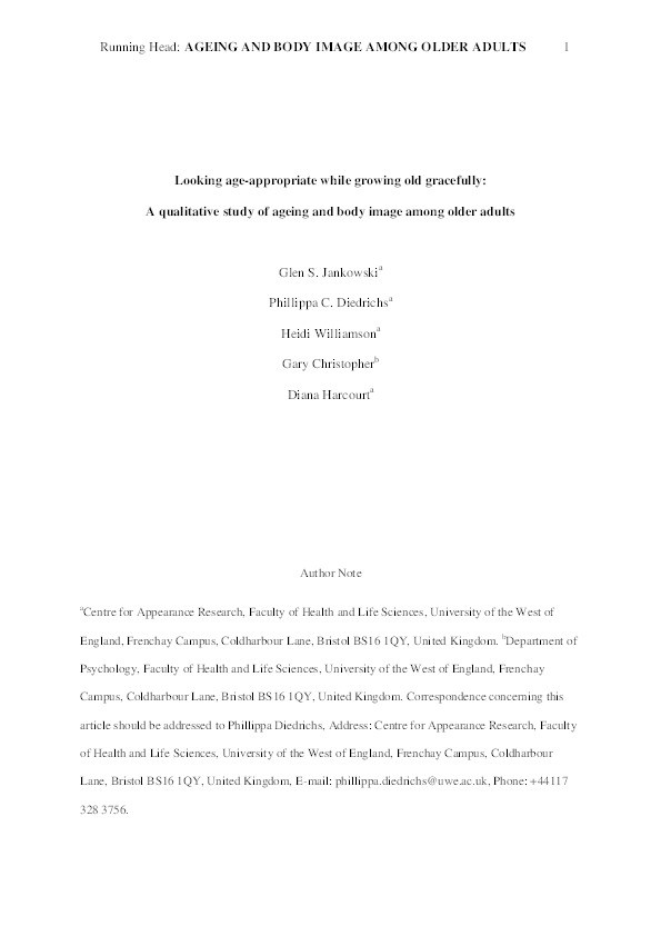 Looking age-appropriate while growing old gracefully: A qualitative study of ageing and body image among older adults Thumbnail