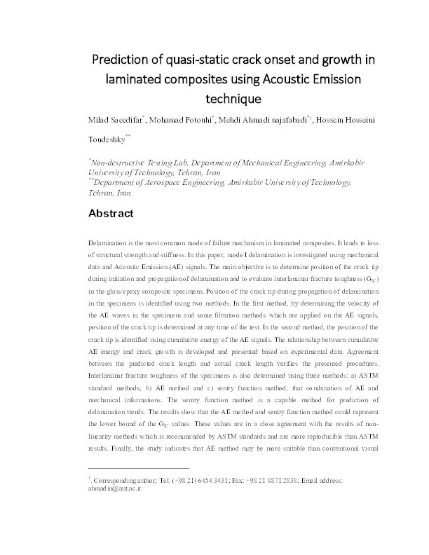 Prediction of quasi-static delamination onset and growth in laminated composites by acoustic emission Thumbnail