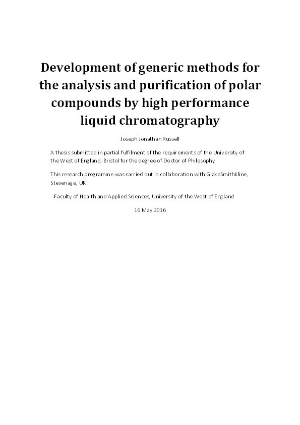 Development of generic methods for the analysis and purification of polar compounds by high performance liquid chromatography Thumbnail