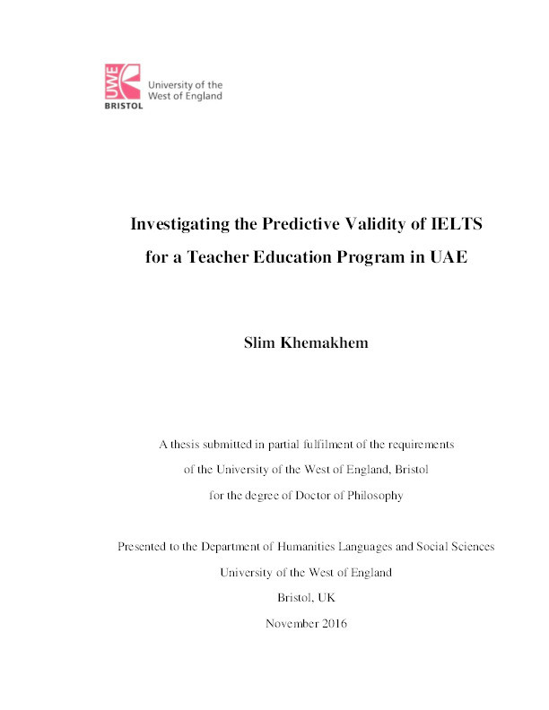 Investigating the predictive validity of IELTS for a teacher education program in UAE Thumbnail